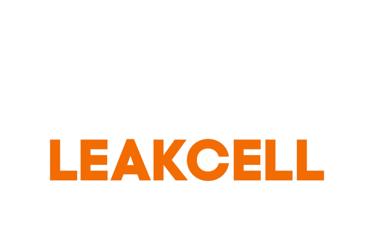 Bold orange text "LEAKCELL" appears on a white background.