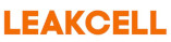 vit logotyp med texten Leakcell i orange färg